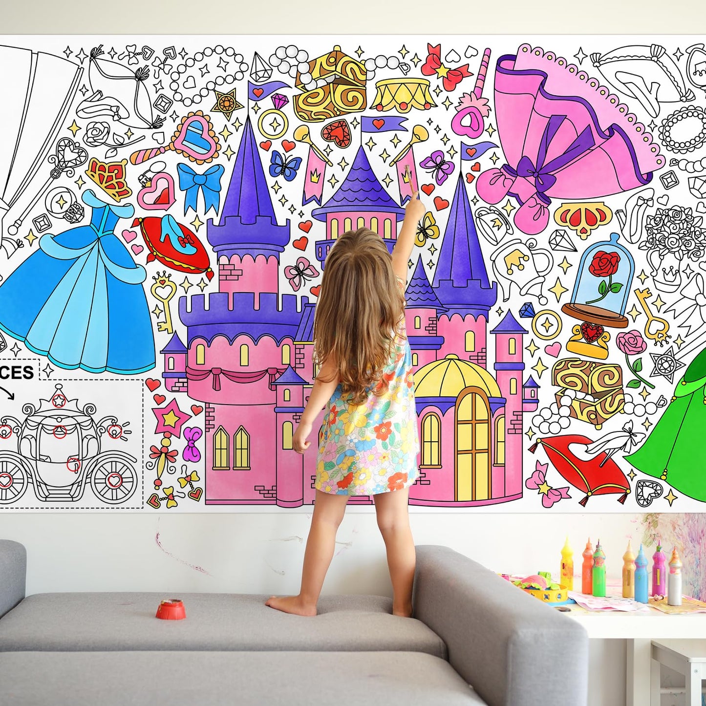Gatherfun Princess Party Giant Coloring Poster - 31.5X 72 Inches - Versatile Classroom Wall D Cor & Princess Birthday Activity