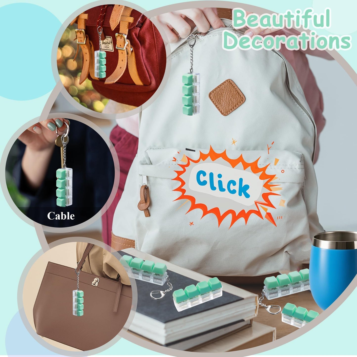 2 Pcs Keyboard Fidget Toy Keyboard Fidget Keychain 4-in-1 Keyboard Decompression Button Finger Clicker Toys Button Stress Relief Fidget Gifts for mature-themed to Relief Stress (Light Green)