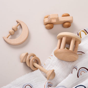 Wood Baby Rattle Personalizable Infant Rattle Sensory Development Wooden Toys Set