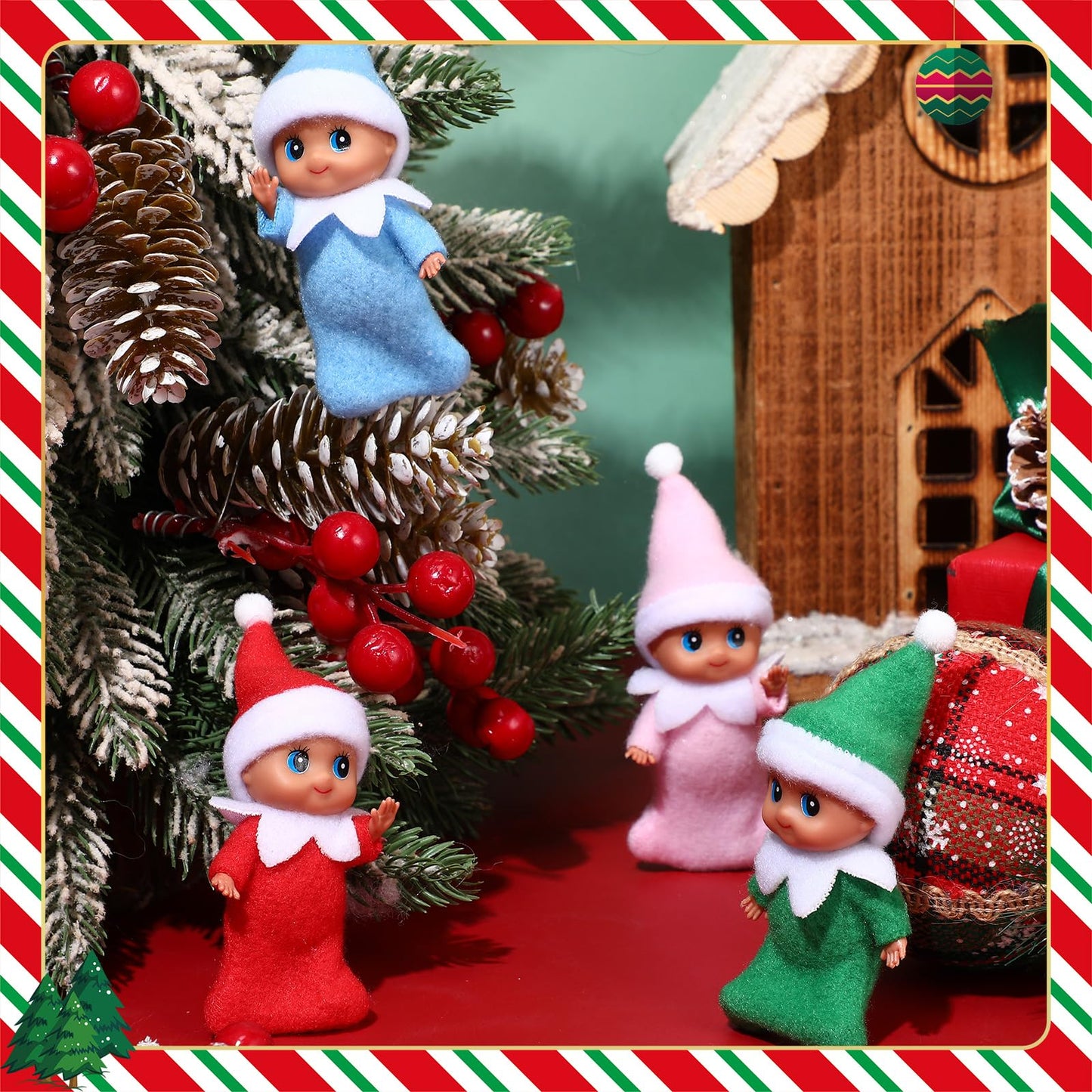 Gemscream 4 Pcs Christmas Tiny Elf Miniature in Dark Skin with Dress Christmas Decoration Party Accessories Holiday Tiny Gift Xmas Stocking Stuffers for mature-themed (Sweet Brown Skin)