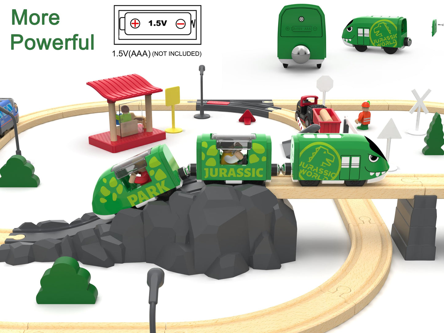 Toy Train Set For Wooden Tracks, Battery Operated Train For Toddlers, Motorized Train With Dinosaur Train For Kids, Electric Train Toy Compatible With Thomas & Friends, Brio