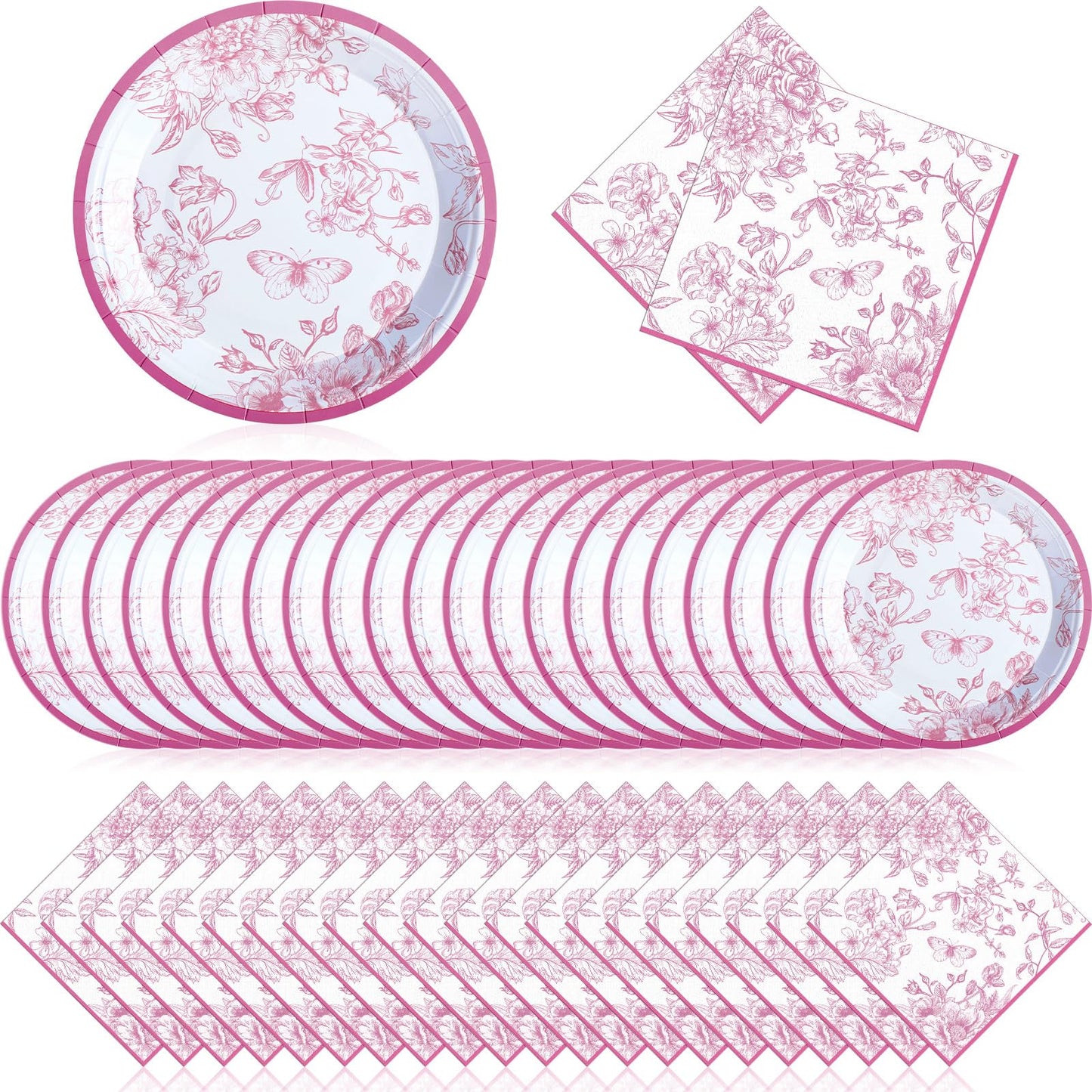 Zhehao 120 Pcs Disposable Paper Plates and Napkins Bulk Birthday Party Decorations Wedding Party Supplies(Pink,Pink Flowers)