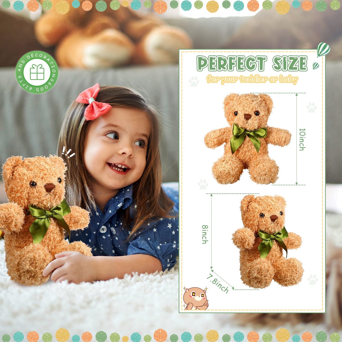 9 Pieces Cute Bear Stuffed Animals 10 Inch Soft Plush Stuffed Bears Toy Valentine‘S Day Gift Bulk With Bow Tie Kids Boys Girls Graduation Baby Shower Birthday Party Gift(Dark Brown, Golden, White)