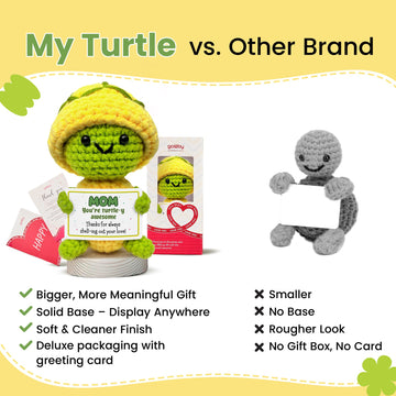 Gossby Gift for Mom - Positive Turtle Crochet with Card - You're Turtle-Y Awesome - Mom Gift from Daughter Son Kid - Mothers Day Christmas Birthday Present - Handmade Crochet Animal with Message