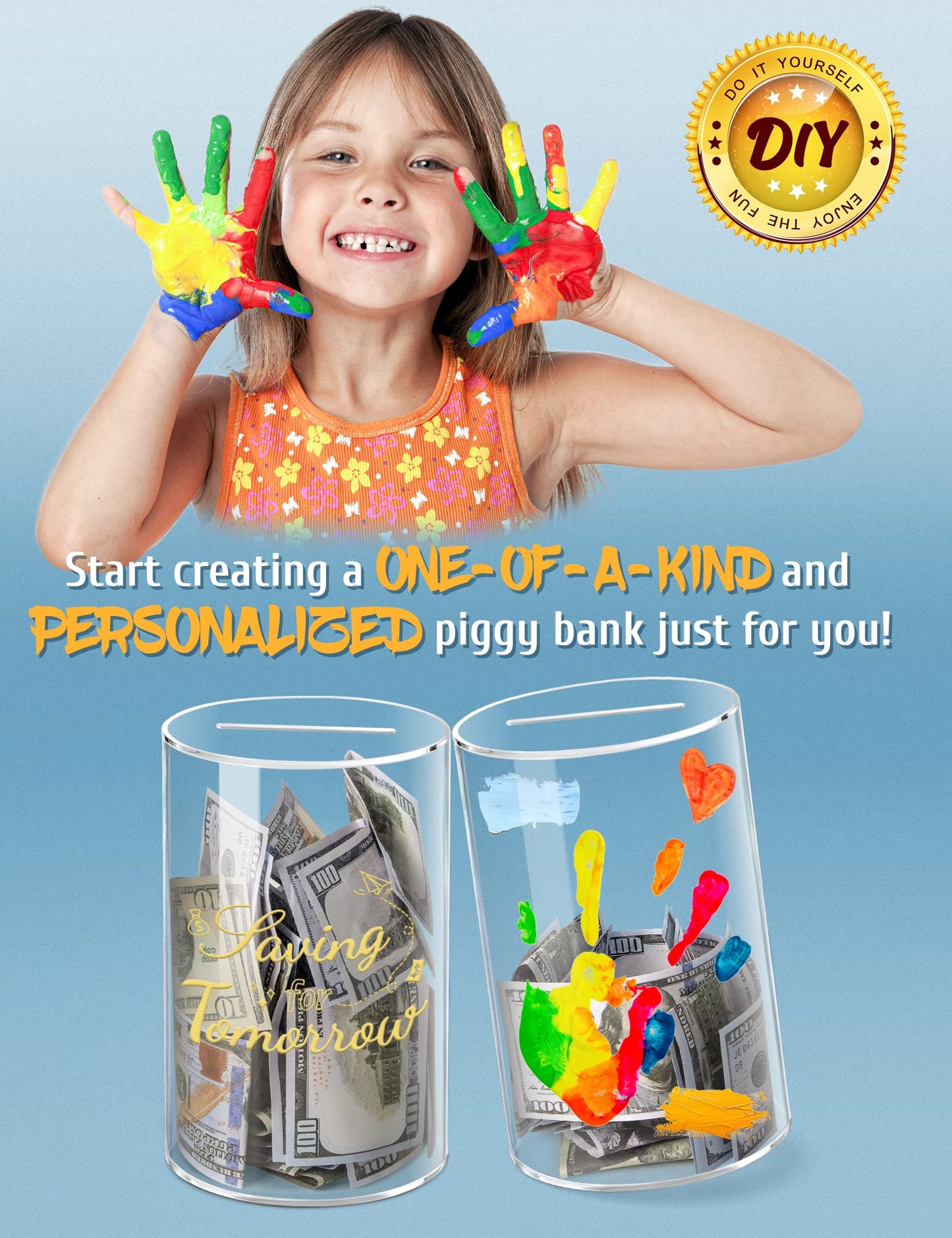 Kypeeka Clear Acrylic Piggy Bank For Adults Kids, Clear Money Saving Jar Must Break To Open, Unopenable Piggy Bank For Cash Coin