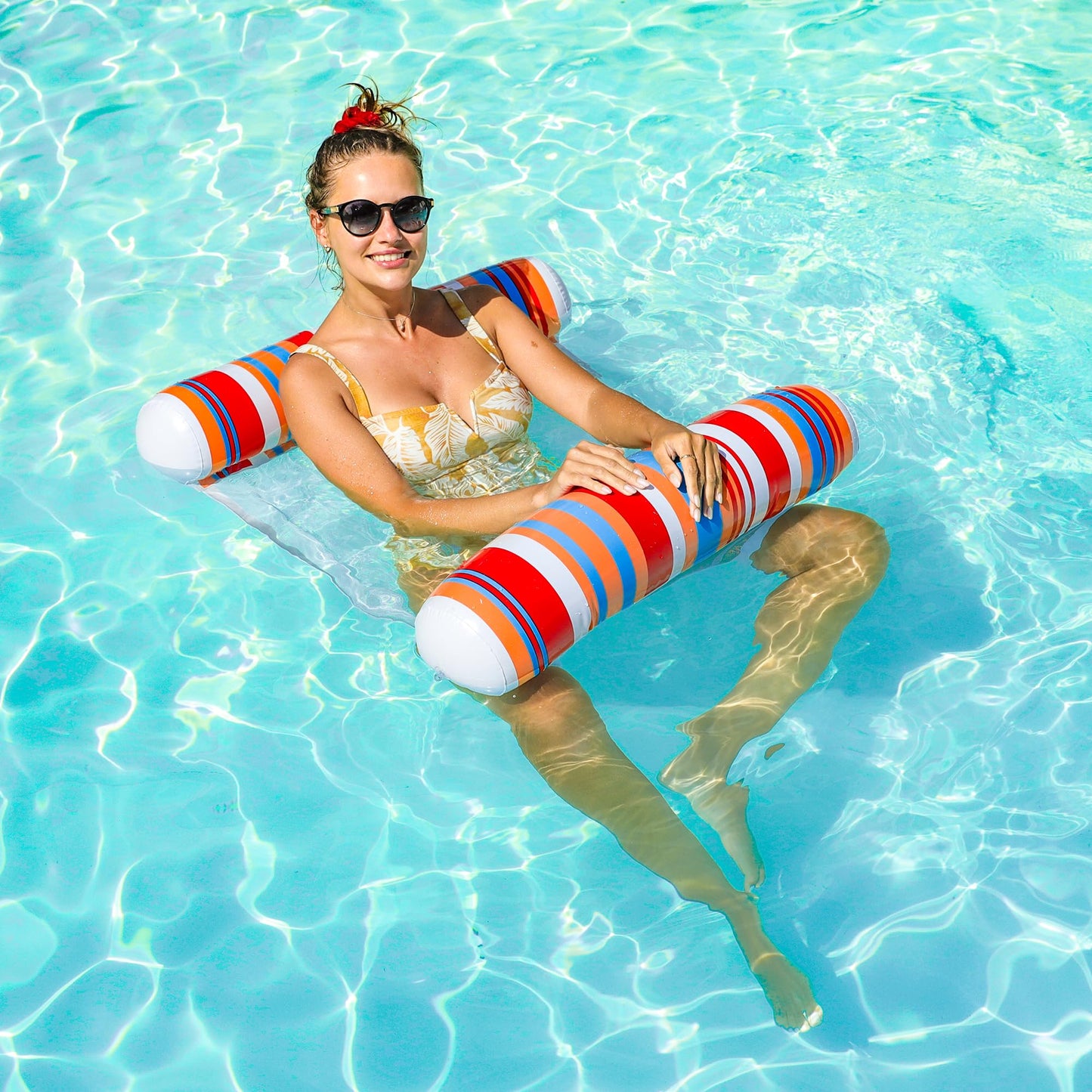 Finduwill 2 Pack Pool Floats Hammock With Drink Float, Inflatable Multi Purpose 4-In-1 Water Hammocks Floaties (Saddle, Lounge Chair, Hammock, Drifter), Pool Float Lounger For Adults (Lolli&Lakeblue)