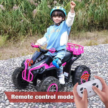 Soar Remote Control Four Wheeler For Kids - Electirc Toddler 4 Wheeler For Kids 3-6, Ride On Atv 12V Battery Powered, Kids Quad With Led Lights, Music, High Low Speed, Usb/Tf, Treaded Tires, Pink
