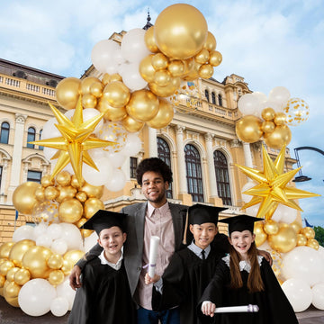 146Pcs White And Gold Balloons Garland Arch Kit With Gold Exploding Star Foil Balloons For Graduation Wedding Engagement New Yea