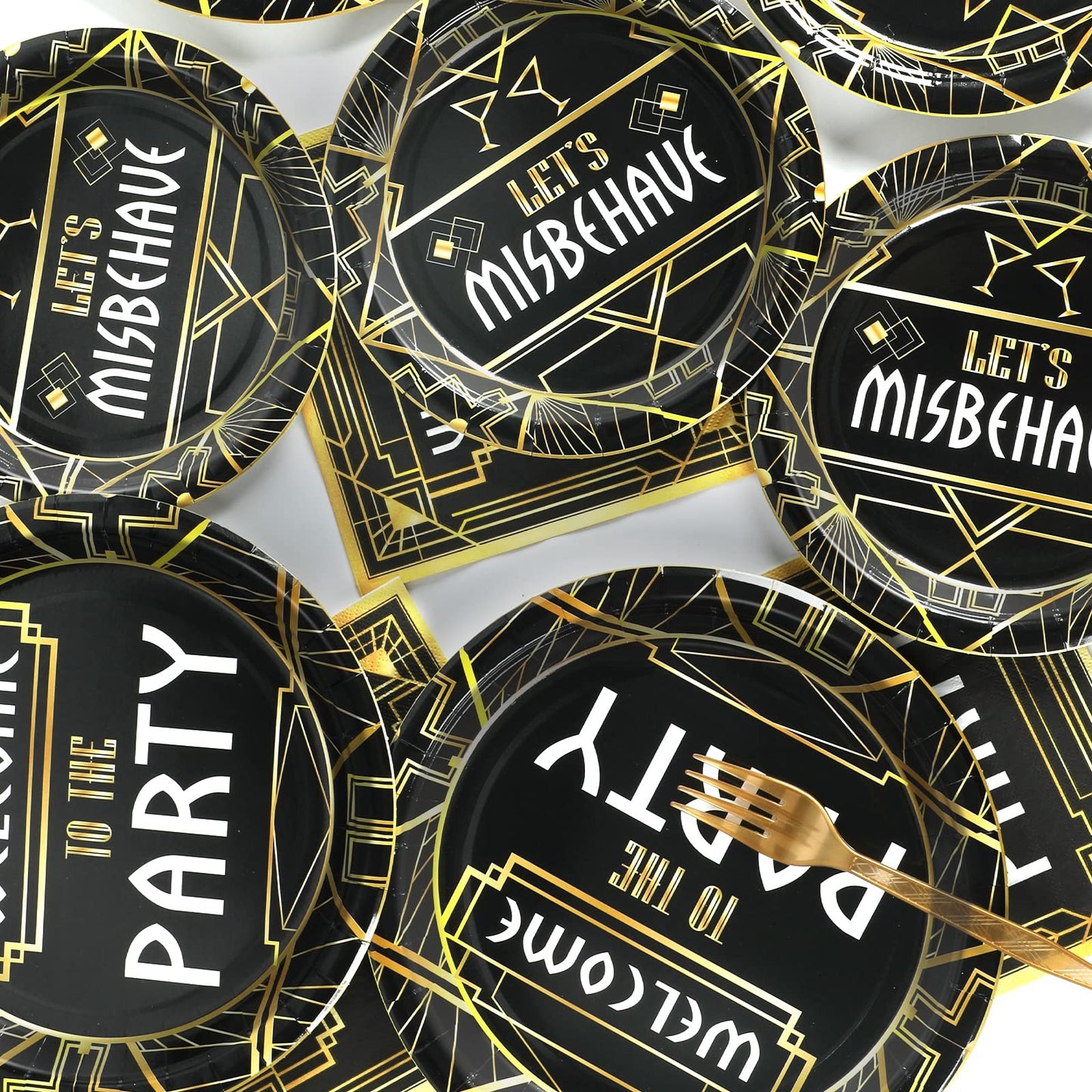 100 Pcs Roaring 1920S Party Decorations, Speakeasy Misbehave Black Gold Birthday Party Decors Art D Cor Retro Murder Mystery Pa