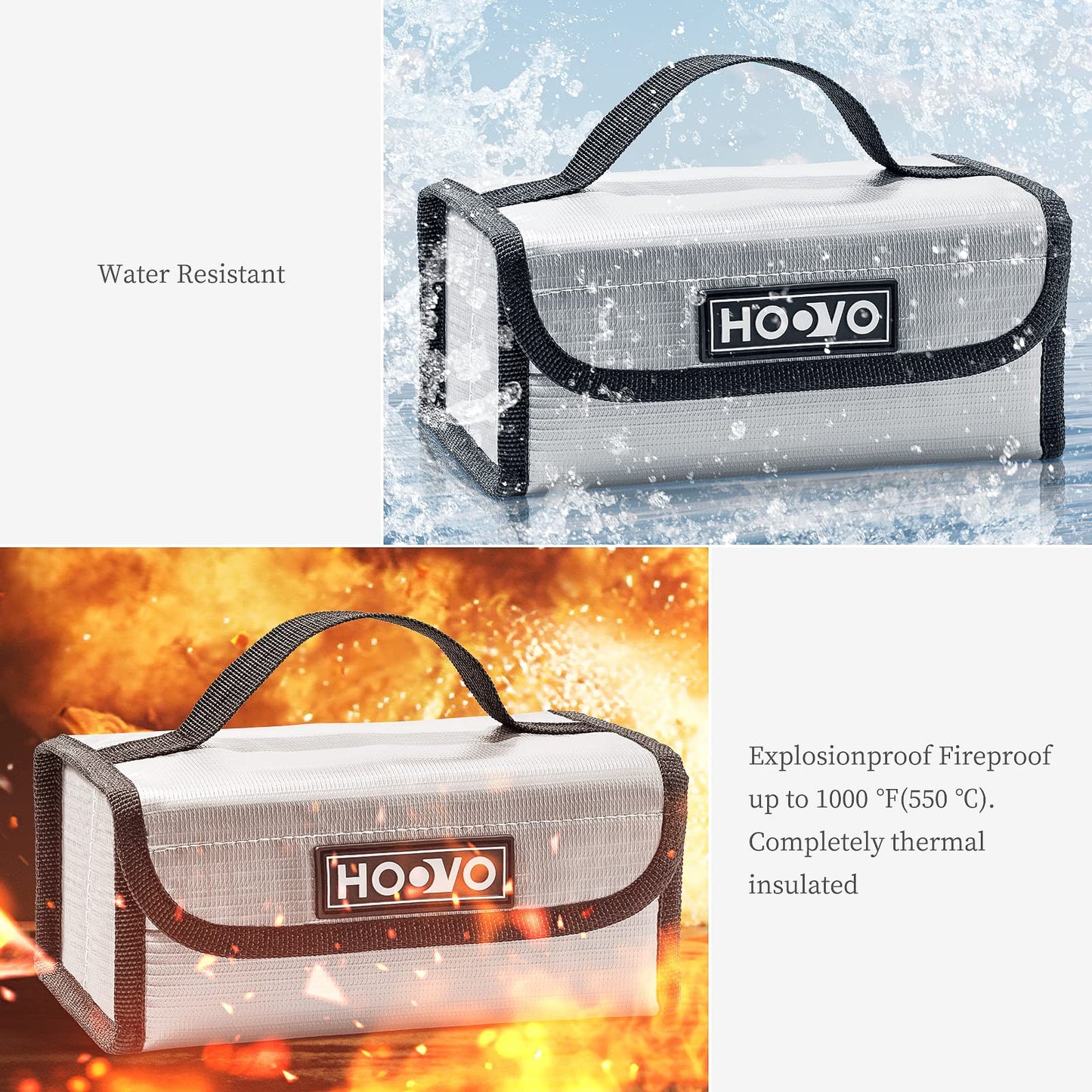 HOOVO Lipo Battery Bag, Fireproof Explosionproof Lipo Battery Storage Protector Guard Safe Bag for DJI Battery/RC Battery - 2 Pa