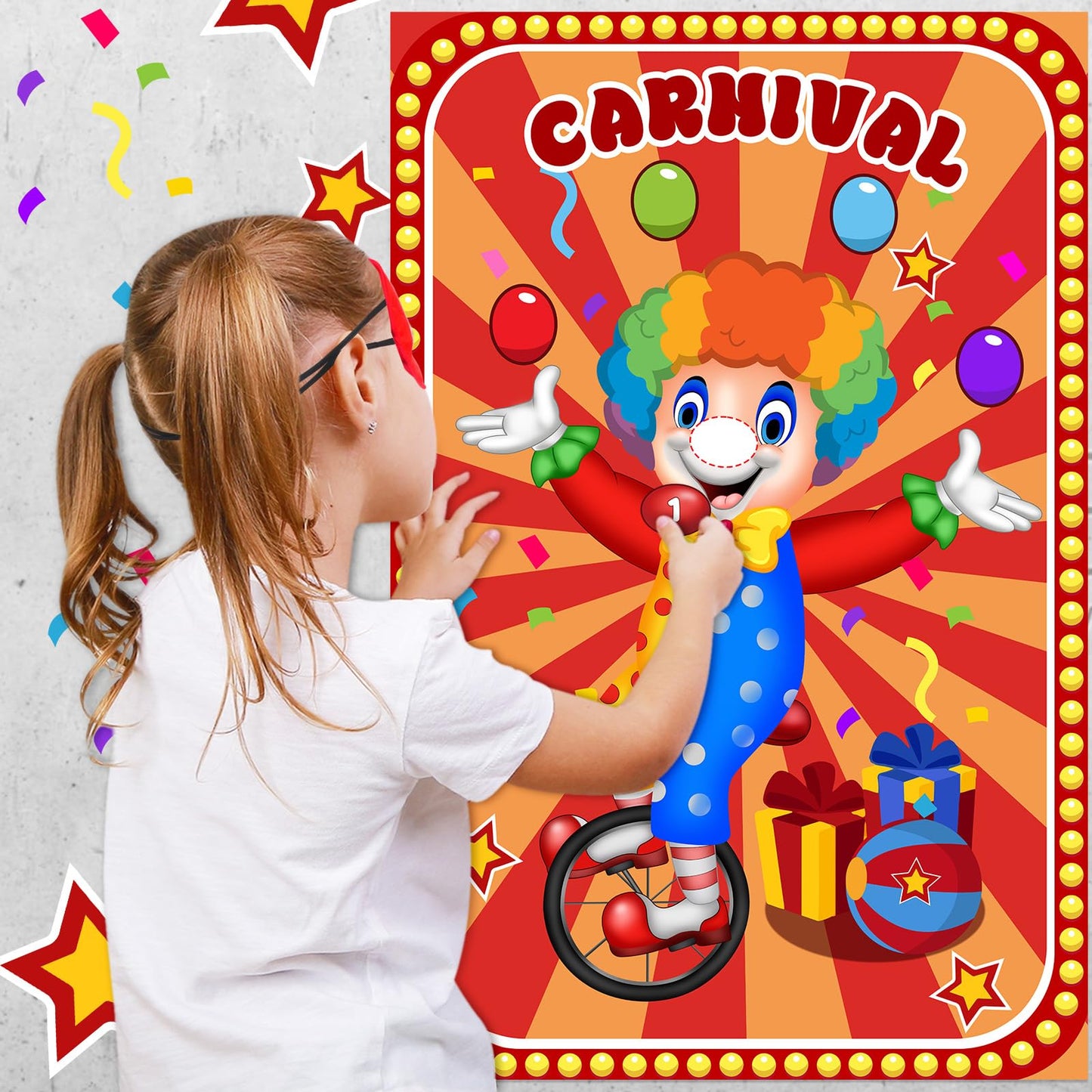 Circus Games Pin The Nose On The Clown Carnival Party Games For Kids Clown Party Supplies Circus Themed Birthday Party Decorations, Large Clown Games Poster With 32 Nose Stickers