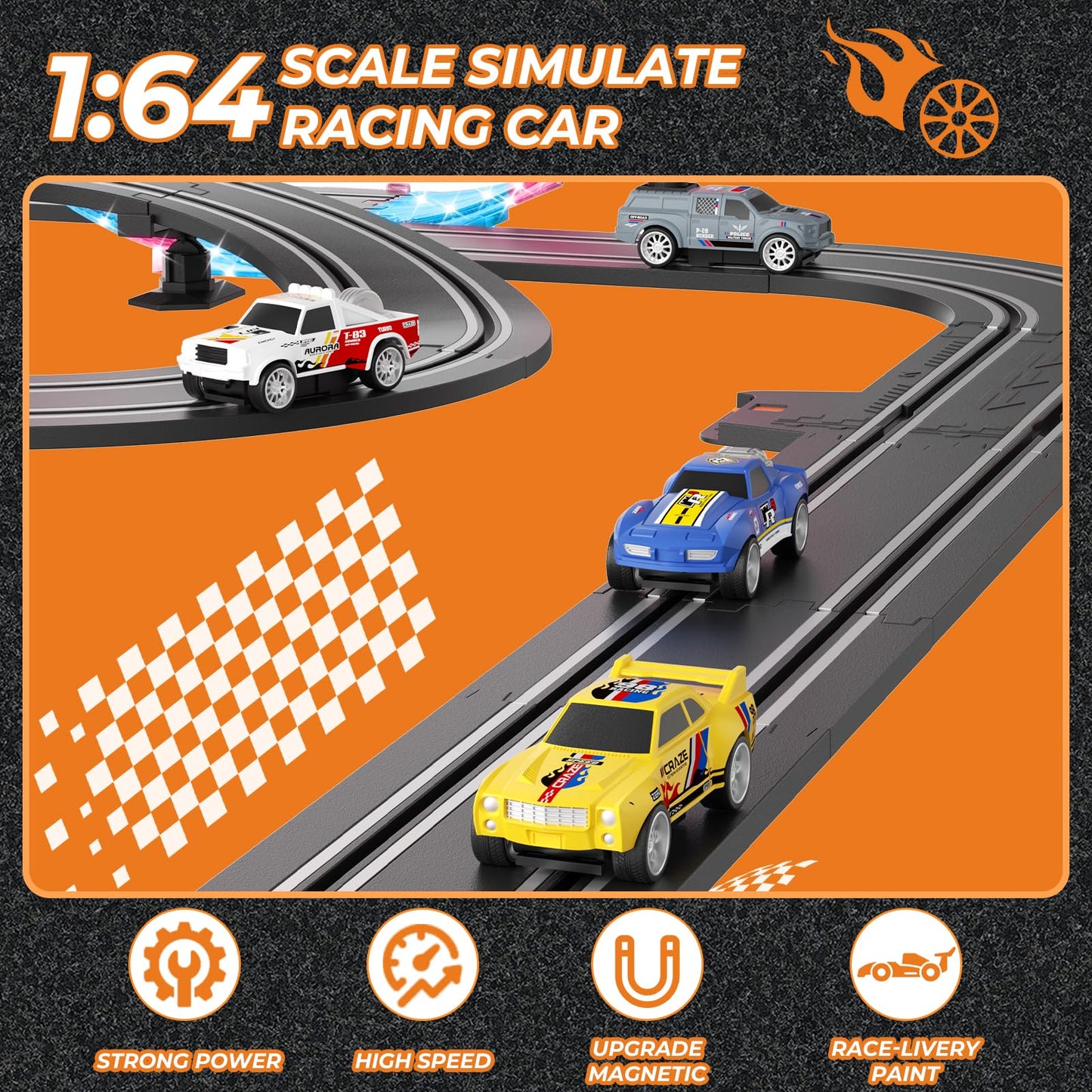 2-in-1 Slot Car Race Track Sets - Electric Race Car Track with 4 High-Speed Racing Cars Dual Racing Game Lap Counter Circular Overpass Tracks Remote Control Cars Toys/Gift for Boys Kids Ages 8-12