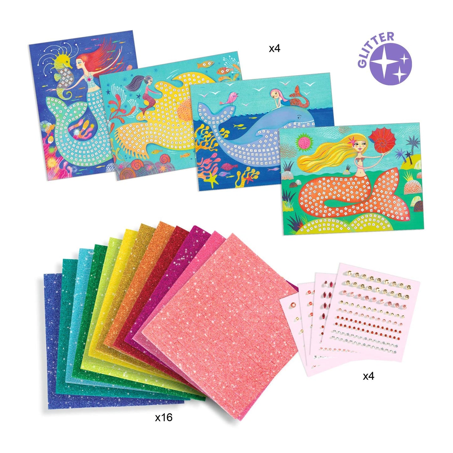 Djeco Mermaid'S Song Mosaic Arts & Crafts Kit - Create Your Own Glittery Underwater Scene For School - Fun & Creative For Family & Friends, Boys & Girls, Educational, Sticker Foam For Kids 5+