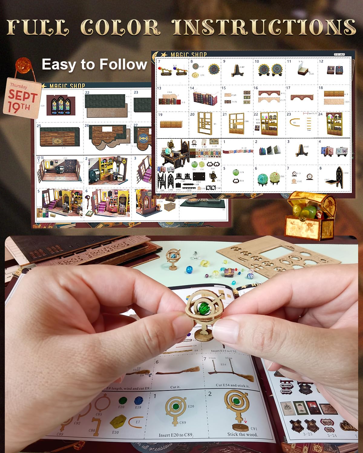 Ourmiao Diy Miniature House Kit Magic Treasure House, Mini Doll House Building Kit With Led Lights Furniture, Miniature Dollhous