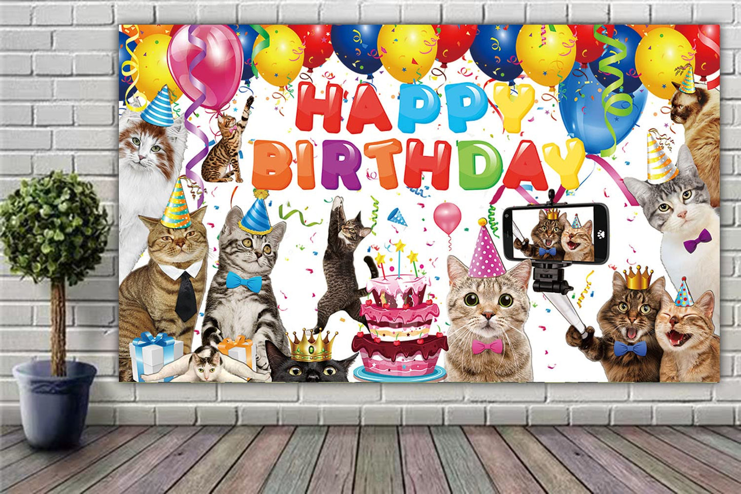 6 X 3.6Ft Cat Happy Birthday Backdrop Cat Birthday Sign Banner Kitties Birthday Party Supplies Decoration Pet Cat Paw Theme Birt