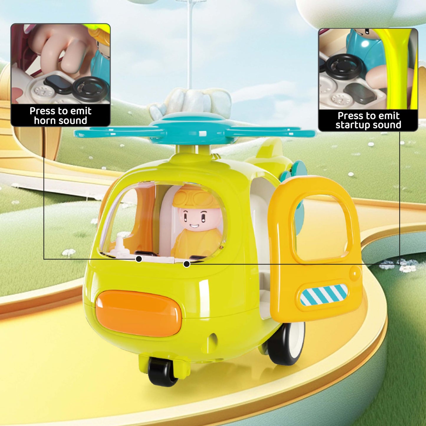Ctffnny Friction Powered Push And Go Inertia Cars Small Helicopter Shape With Music Sound And Light Construction Vehicles Toys 1