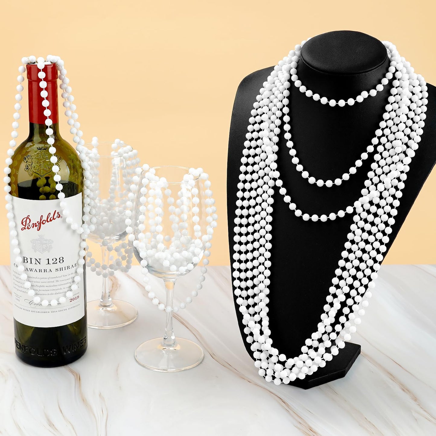 ZZYFGH 33'' 7mm St Patricks Day Beads Necklace, White Bead Necklace Bulk, Mardi Gras Round Beaded Necklaces for Party Favors Cos