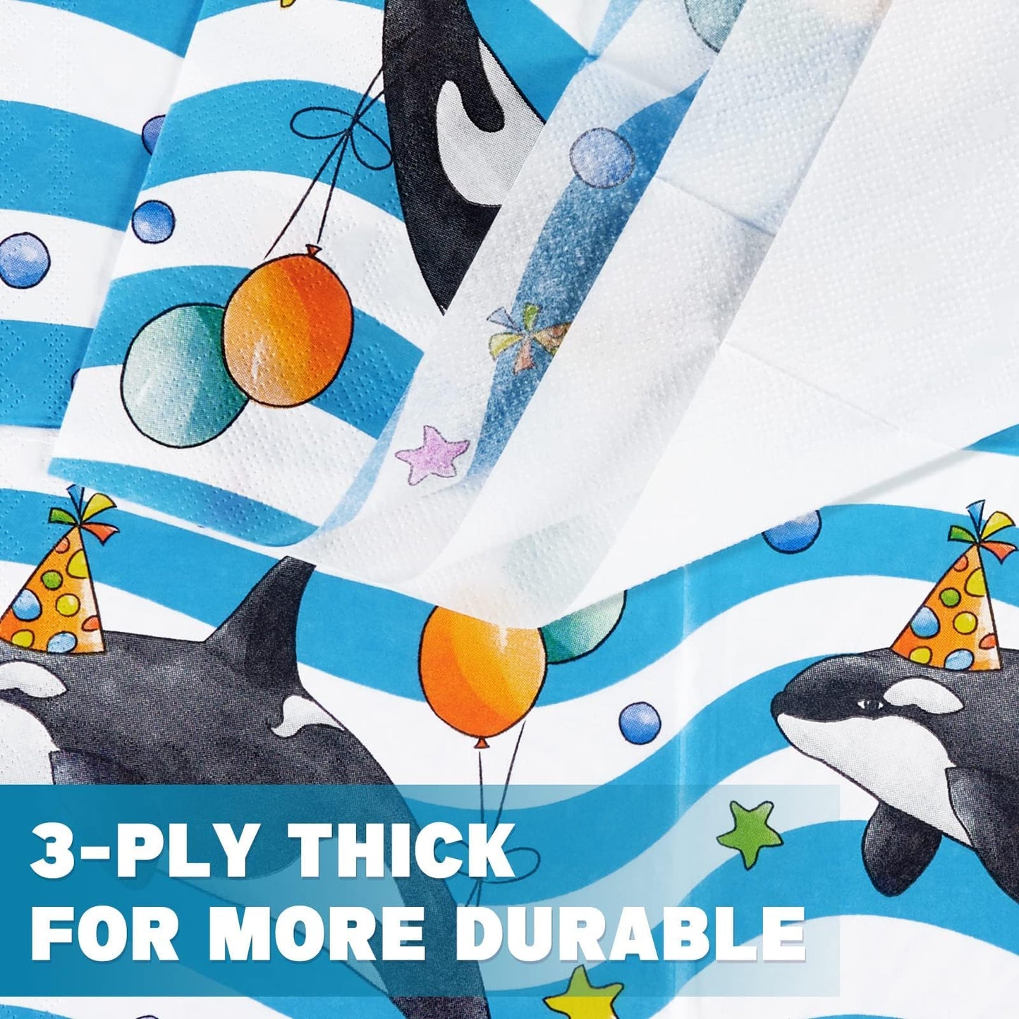 WERNNSAI Orca Party Plates and Napkins - 48 PCS Orca Birthday Party Supplies for Kids Blue Ocean Under the Sea Party Decorations