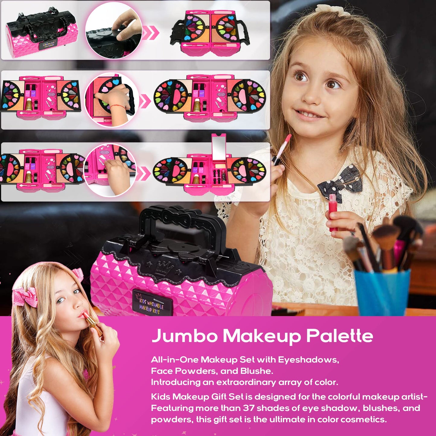 Kids Makeup Kit For Girl - 59 Pcs Real And Safe Make Up For Kids Girls, Washable Little Girls Makeup, Princess Toy Makeup Kit Fo