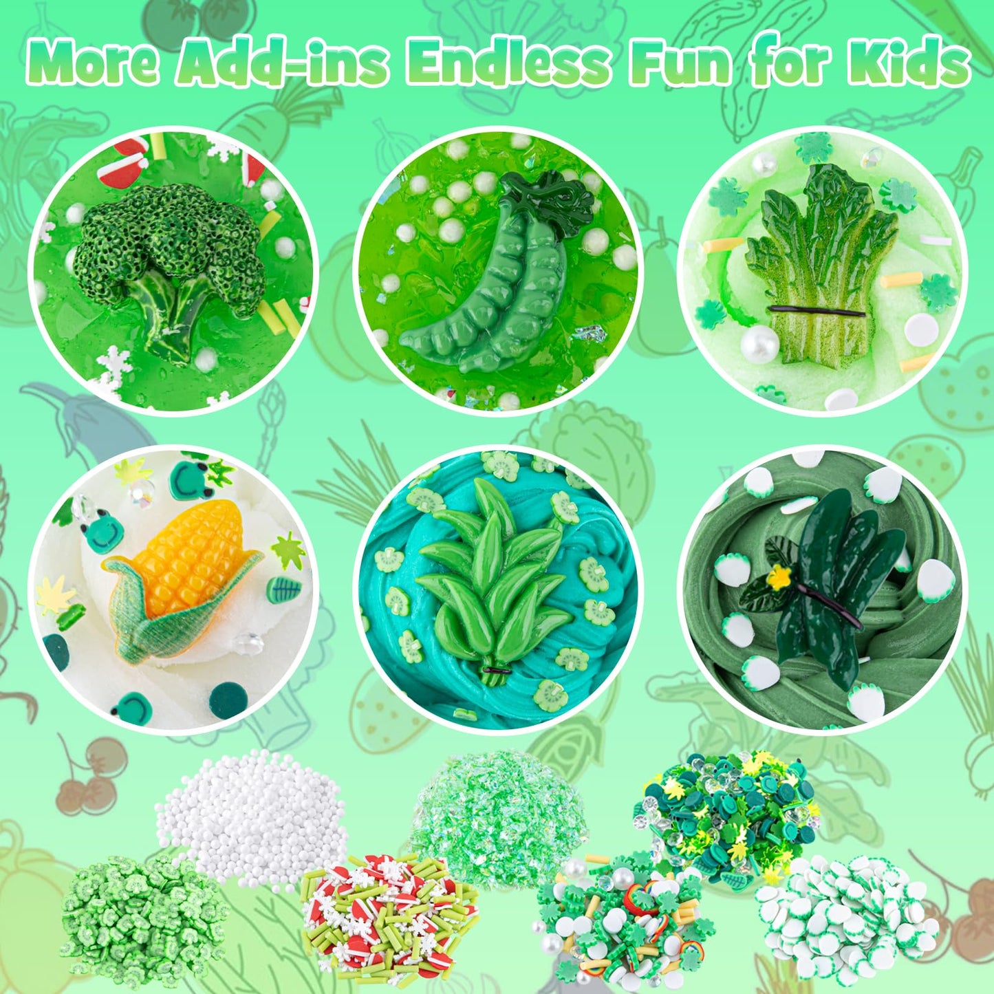 6 Packs Gradient Green Slime Kit - Cloud Slime, Butter Slime & Clear Slime, Crunchy Slime For Kids With Various Slime Add-Ins, Non Sticky Slime Party Favors For Girls And Boys, 360Ml Vegetable Slime