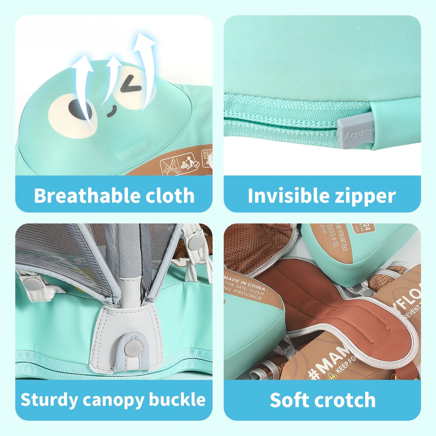 Big Buoyancy And Comfort Mambobaby Float With Canopy And Tail New Upgraded Non-Inflatable Baby Pool Float Mambo Float Swim Train