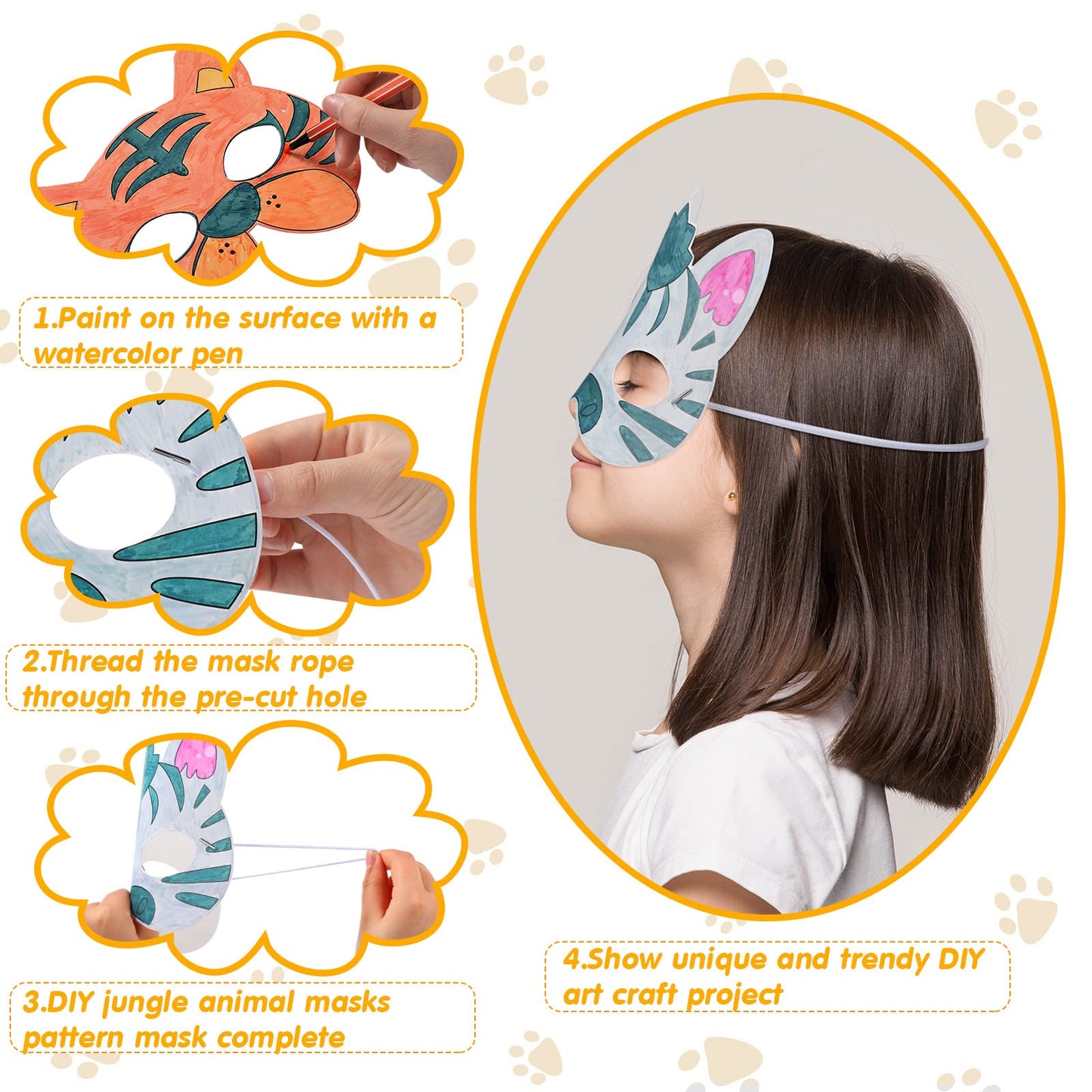Lenwen 16 Set Animal Coloring Masks with 24 Pcs Watercolor Pen DIY Safari Animal Mask Blank Jungle Animal Unpainted Mask for Kid