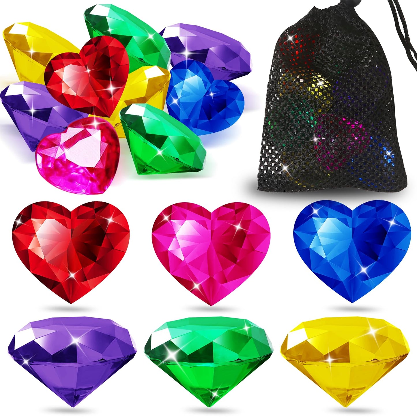 Duchong Pool Toys, 9 Pcs Big Dive Gems Pool Toys For Kids Ages 4-8, 8-12, Summer Throw Pool Toys With Assorted Diving Gems And 2