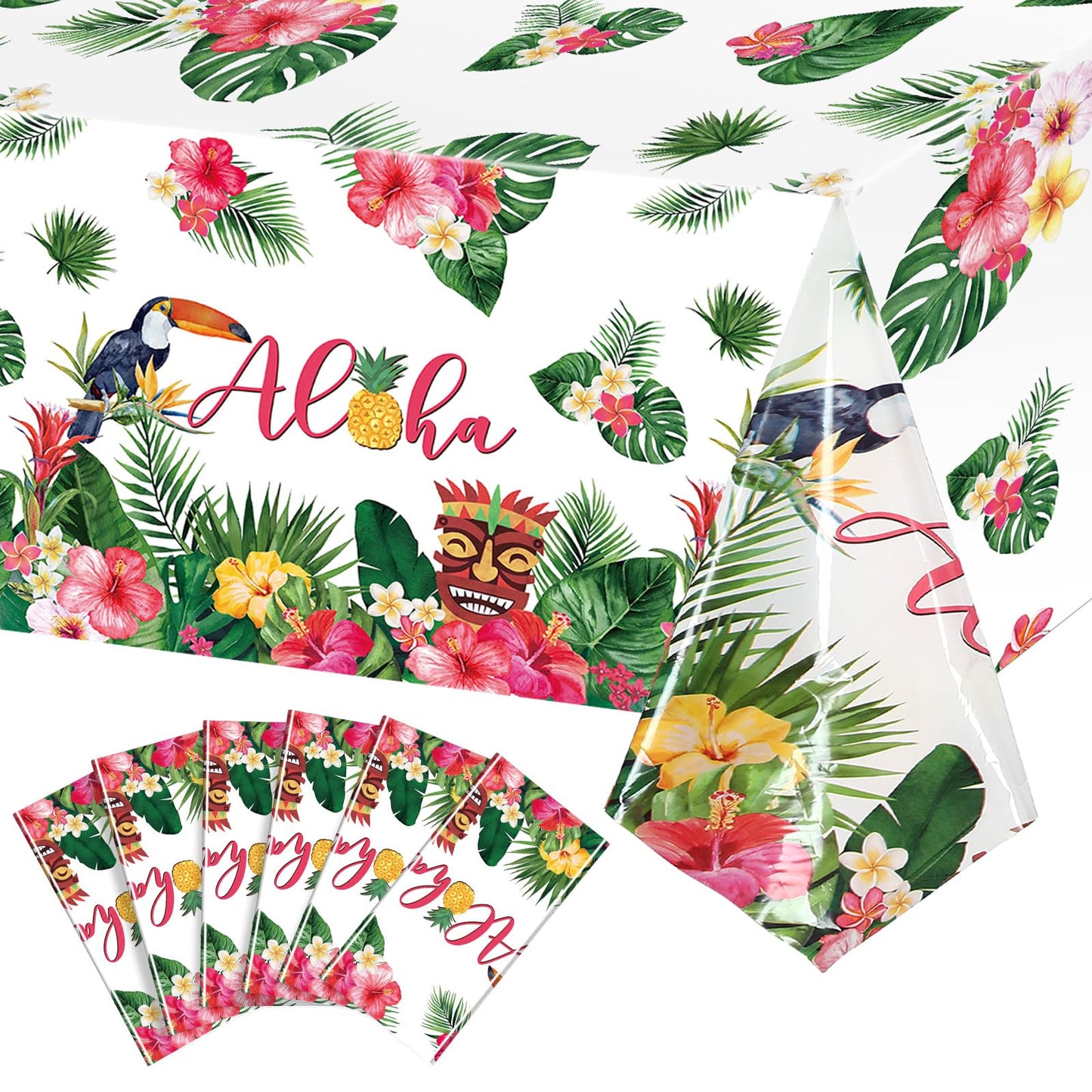 Breling Hawaiian Luau Tablecloths, 108 X 54 In Luau Decorationtropical Palm Leaves Table Cloth Hawaii Disposable Plastic Rectang