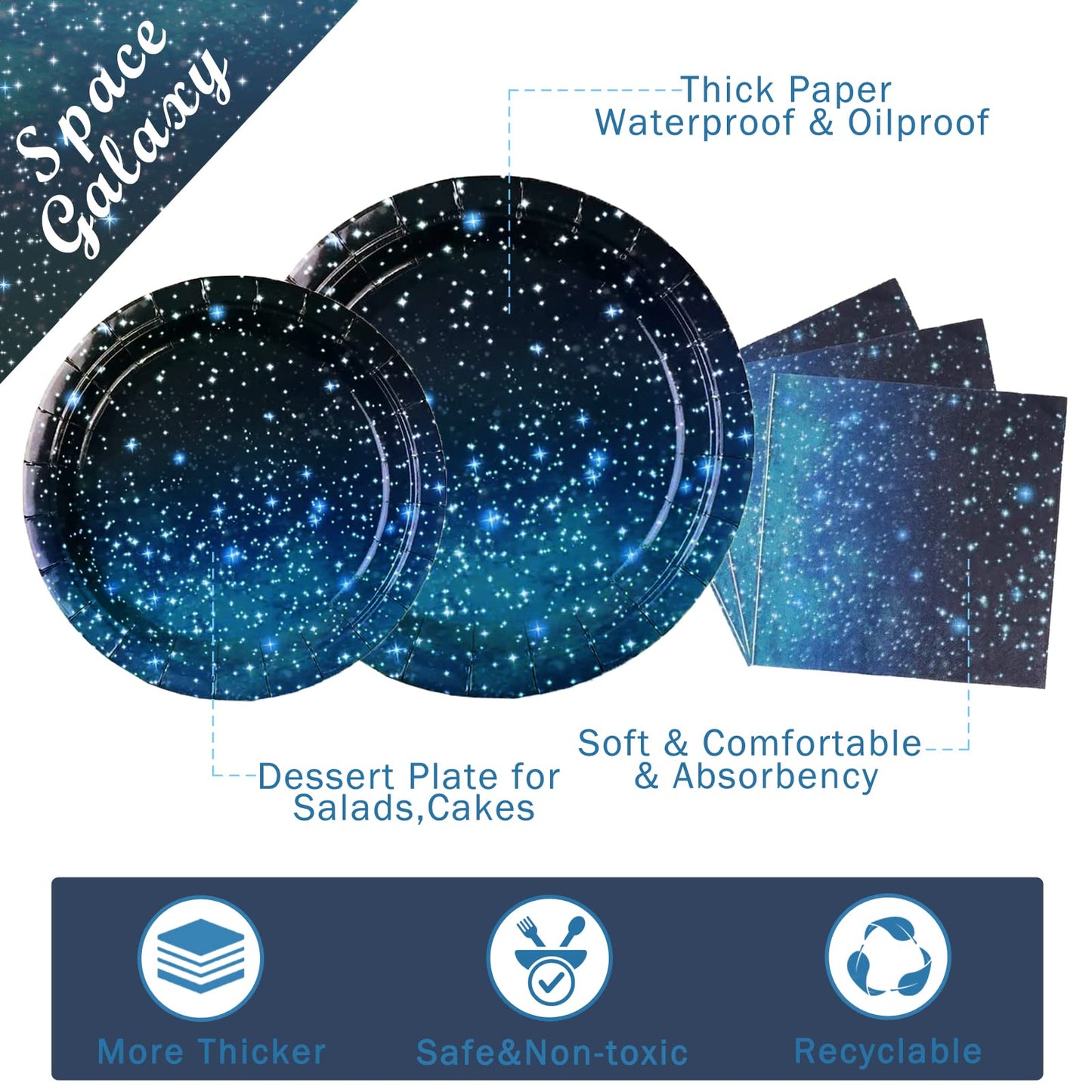 Starry Galaxy Party Supplies,Night Sky Party Tableware,Outer Space Theme Birthday Party Decoration Disposable Dinnerware Set Pap