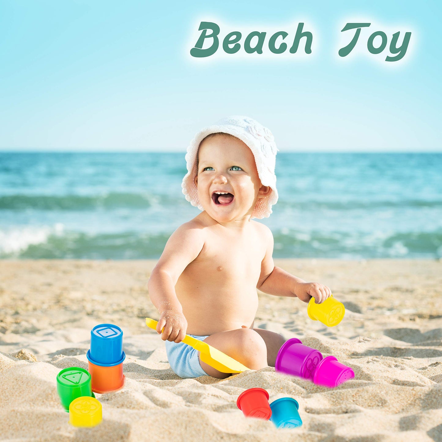 Driddle Colorful Stacking & Nesting Cups - 8 Cups Fun Color Learning Toy - Great Bath & Beach Toy For Baby Toddler & Kids - Preschool Game