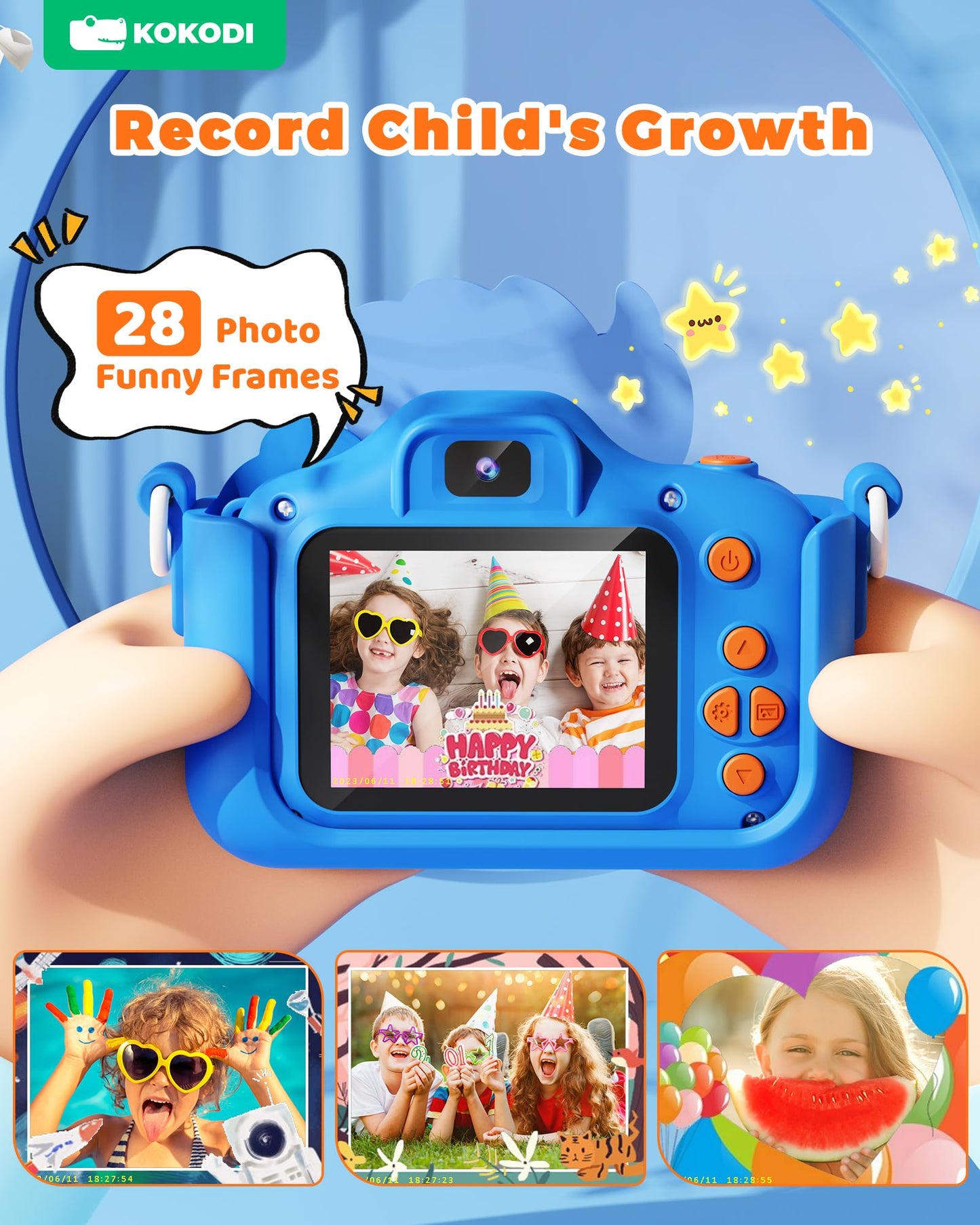 Kokodi Kids Camera Toy Digital Camera For Kids, Dinosaurs Birthday Gifts For Boys Age 3-12, 1080P Hd Video Camera For Toddler, C