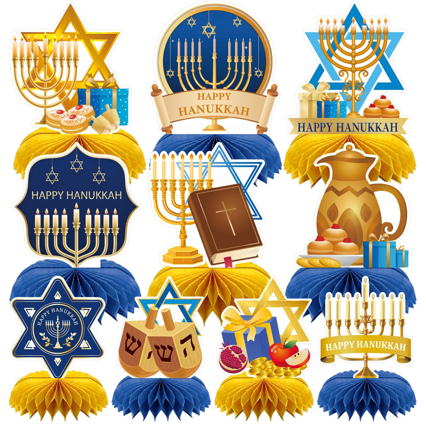 DTOFOOT 10 Pcs Hanukkah Table Decorations, Hanukkah Decorations Honeycomb Centerpieces for Dinner Chanukkah Themed Holiday Home