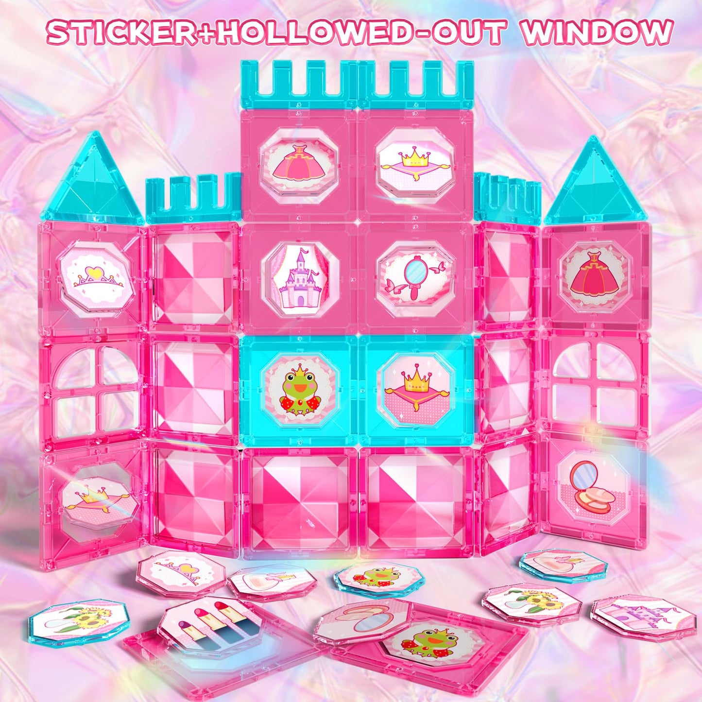 Magnets Tile Set, Upgrade Diy Castle Theme 160 Pcs Building Blocks Magnets Toys, 3D Magnet Puzzles Stacking Blocks For Boys Girls, Learning By Playing Games To Improve Imagination And Creativity