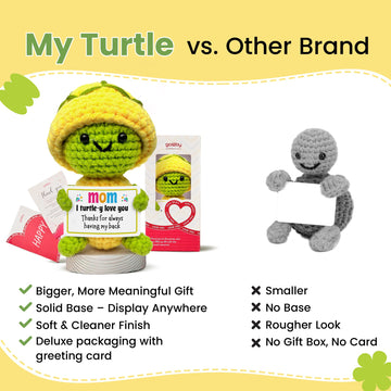 Gossby Gift for Mom - Positive Turtle Crochet with Card - I Turtle-Y Love You - Mom Gift from Daughter Son Kid - Mothers Day Christmas Birthday Present - Handmade Crochet Animal with Message