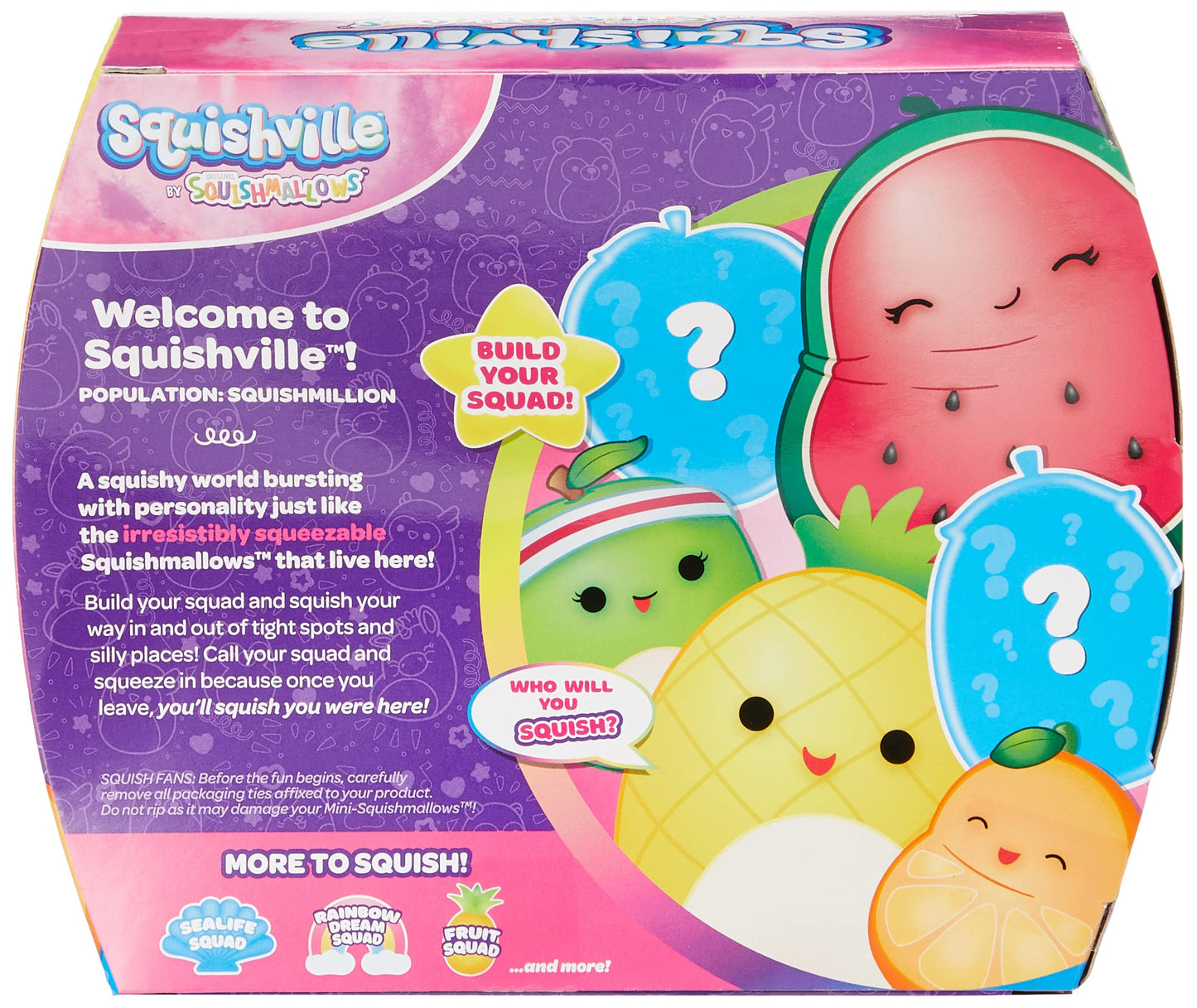 Squishville Squishmallows Mystery Mini Plush Fruit Squad, Six 2” Soft Minimallow Fruit Plush, Irresistibly Soft Colourful Fruits, Mini Peach, Pineapple, And Watermelon Squishmallows