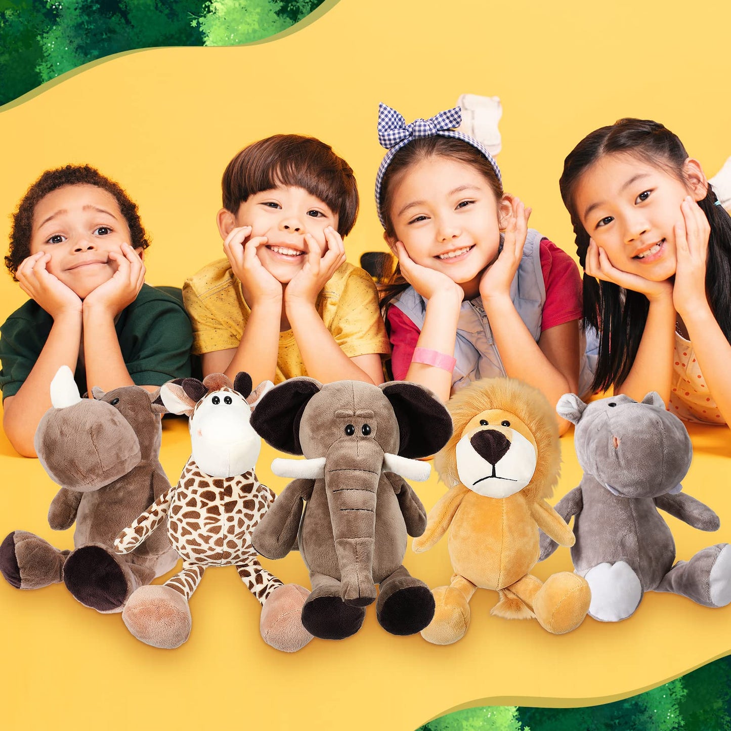 Hydren 10 Pcs Safari Stuffed Animals Plush Jungle Animal Toys For Girls Boys, Elephant Giraffe Lion Tiger Monkey Rhinoceros Zebr