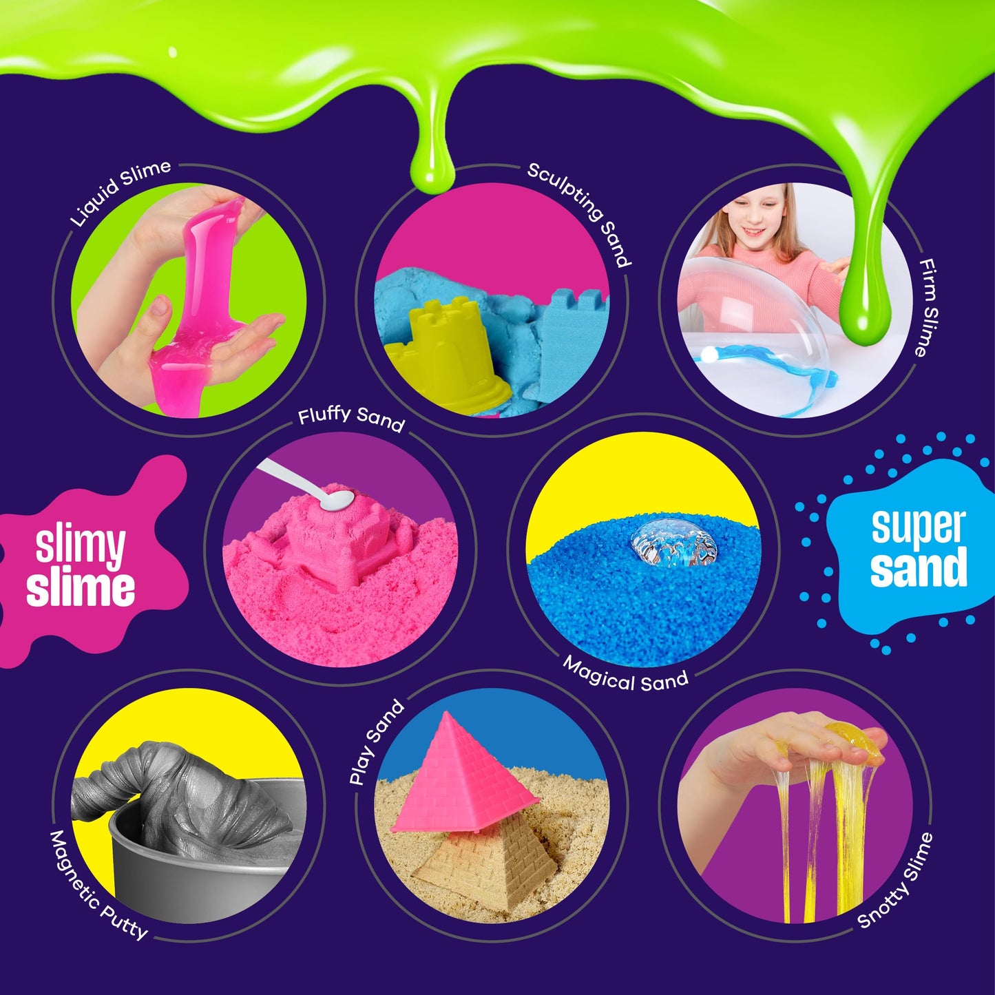 Slime, Putty & Sand Sensory Science Kit - Slimes For Kids Age 8-10 8-12 - Play Sands Kits For Boys & Girls - 8 9 10 Year Old Boy Gifts - Christmas Birthday Gift - Stem Toys