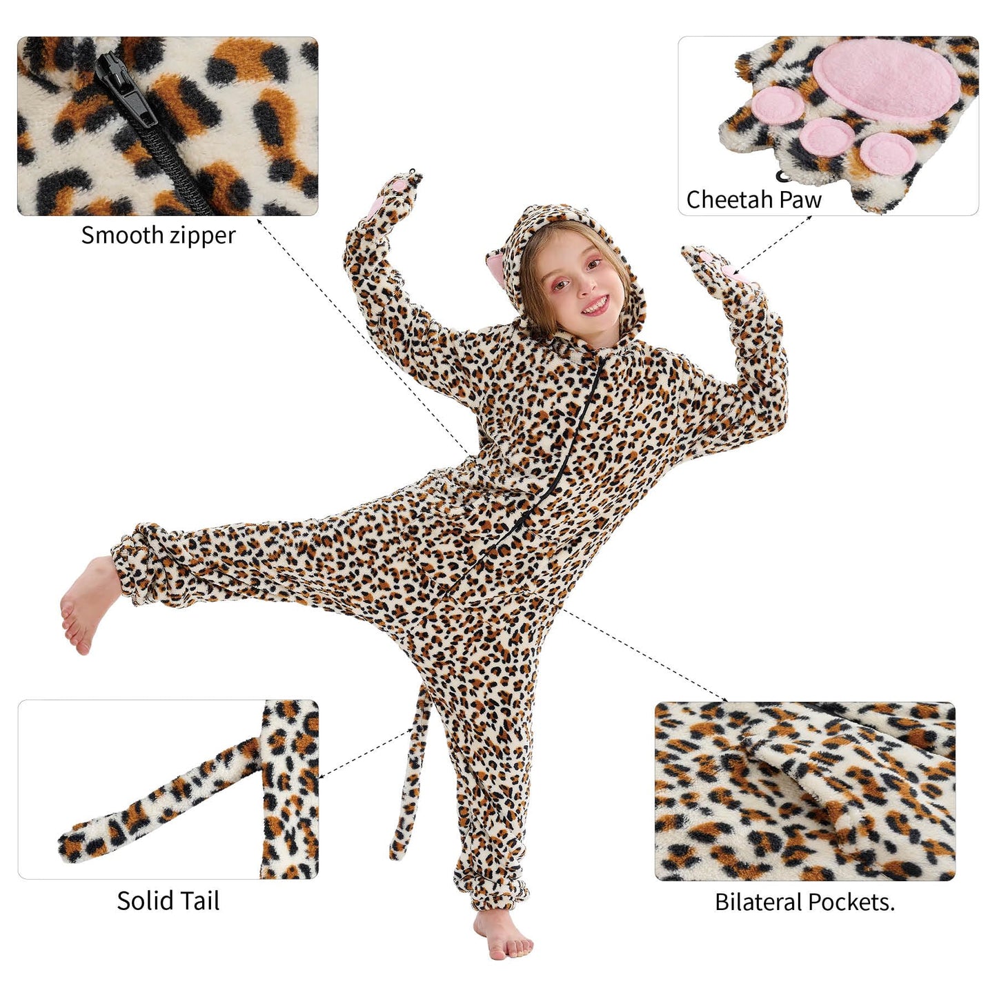 Nssonben Cheetah Costume Kids Halloween Cosmtume Unisex Animal Leopard Onesie Costume Outfit For 7-8 Years Girls Boys Gift