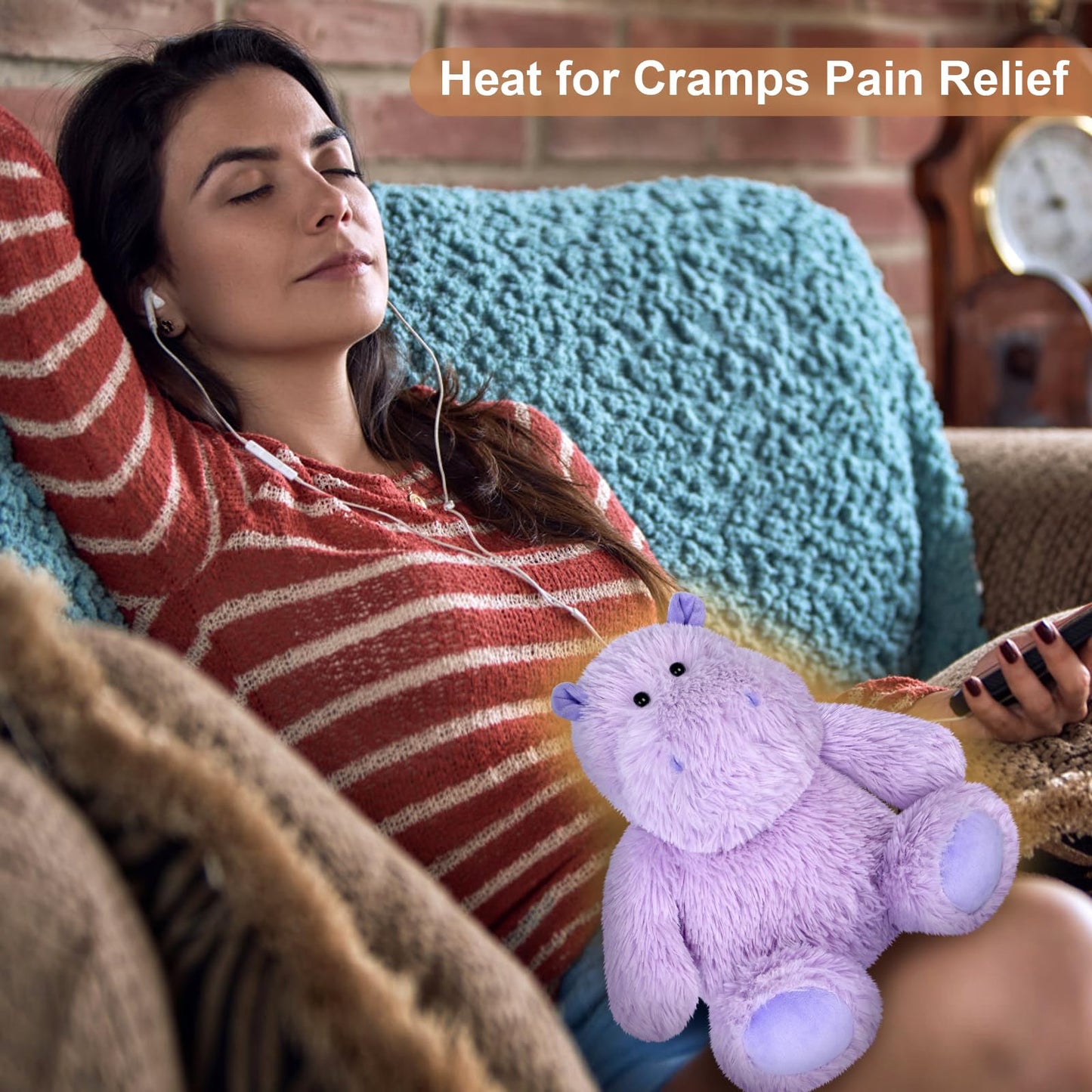 Suzzipals Warmable Hippo Stuffed Animals, Microwave Heating Pads For Cramps, Pain & Stress Relief, Heatable & Coolable Hippopota