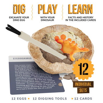 Dan&Darci Easter Dig a Dozen Dino Egg Kit - 12 Multi-colored Plastic Eggs & Surprise Dinosaurs for Kids 3-12 - STEM Activities