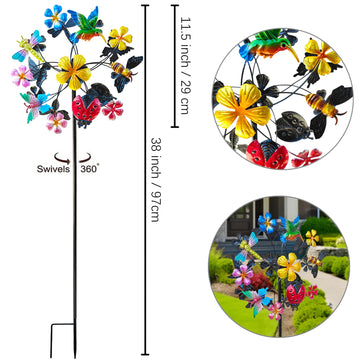 Senflame Double Blade Hummingbird Swivel Wind Spinners - 39 Metal Garden Stakes Decor for Outdoor Yard and Lawn, Color: Garden