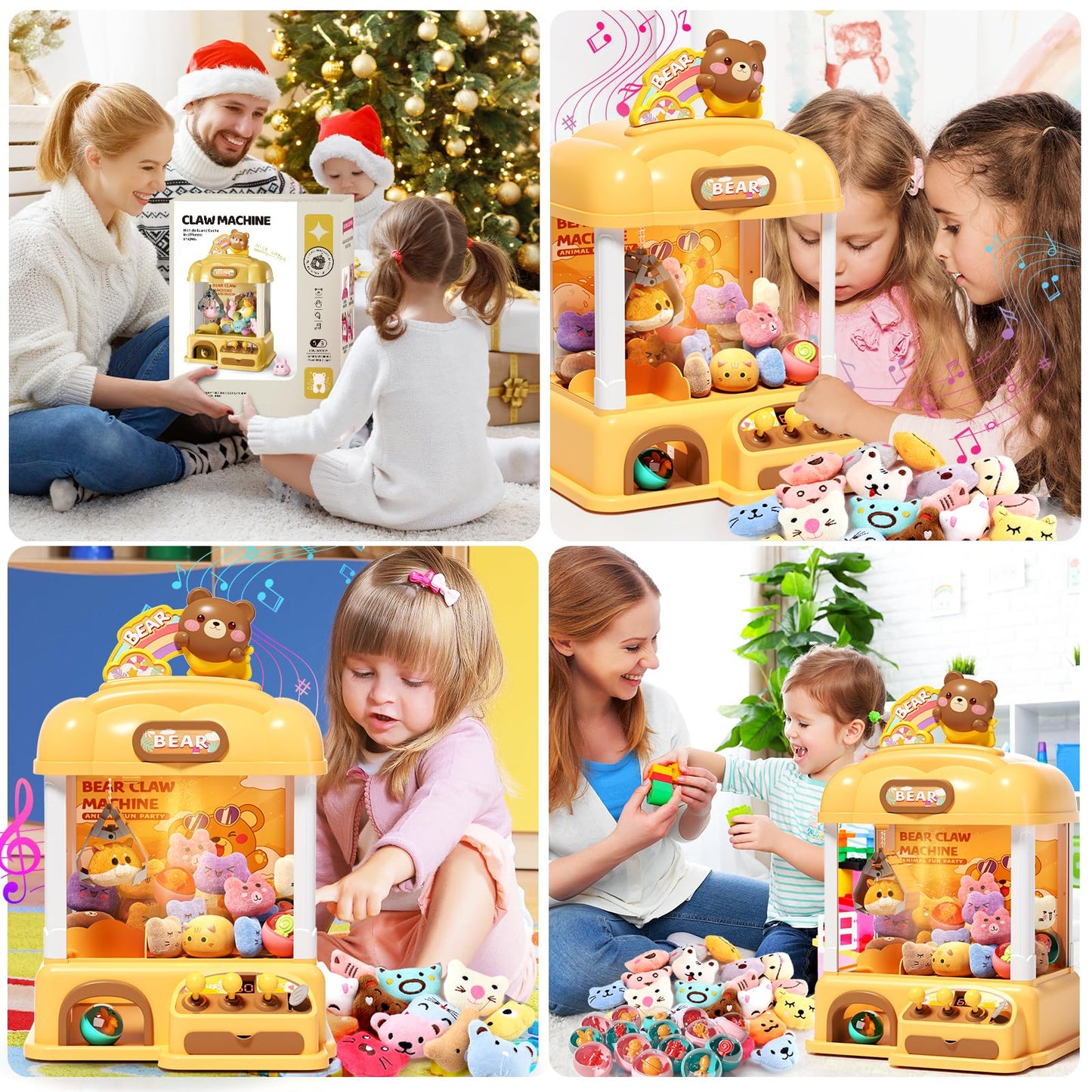 Aiqi Bear Kids Claw Machine, Candy Vending Grabber, Prize Dispenser Toys For Girls And Boys, Electronic Claw Game Machine For Pa
