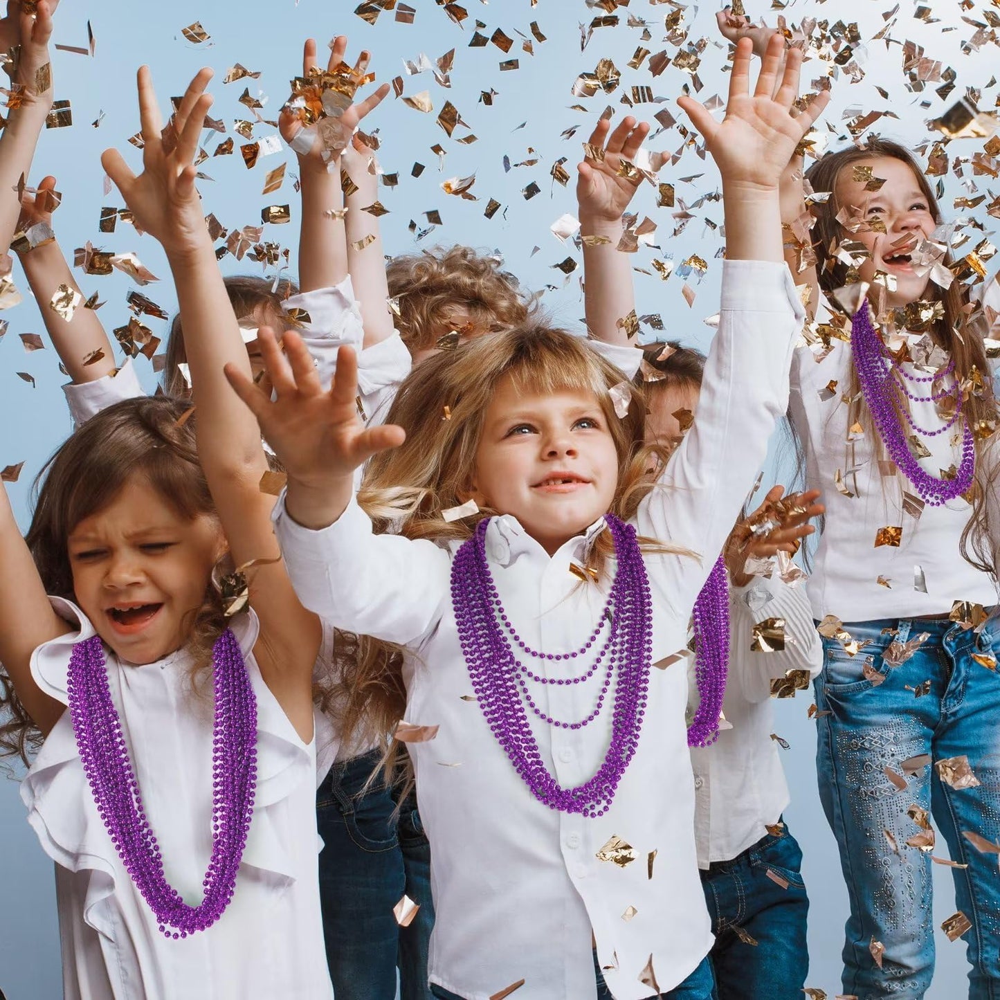 144PCS Mardi Gras Beads, Purple Bead Necklace Party Favors, 33'' Beaded Necklace Costume Bulk, Festival Parade Throw Accessories
