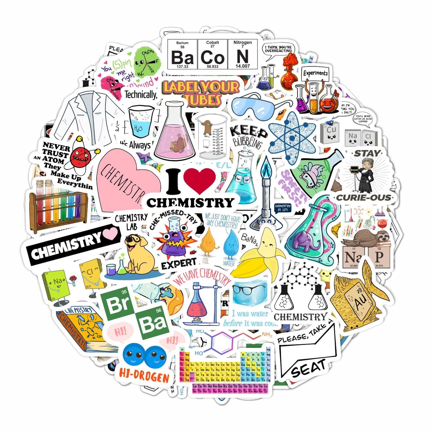 Bulbacraft 100Pcs Funny Chemistry Stickers For Laptop, Chemistry Computer Stickers, Lab Decals - Chemistry Gifts For Teachers, S