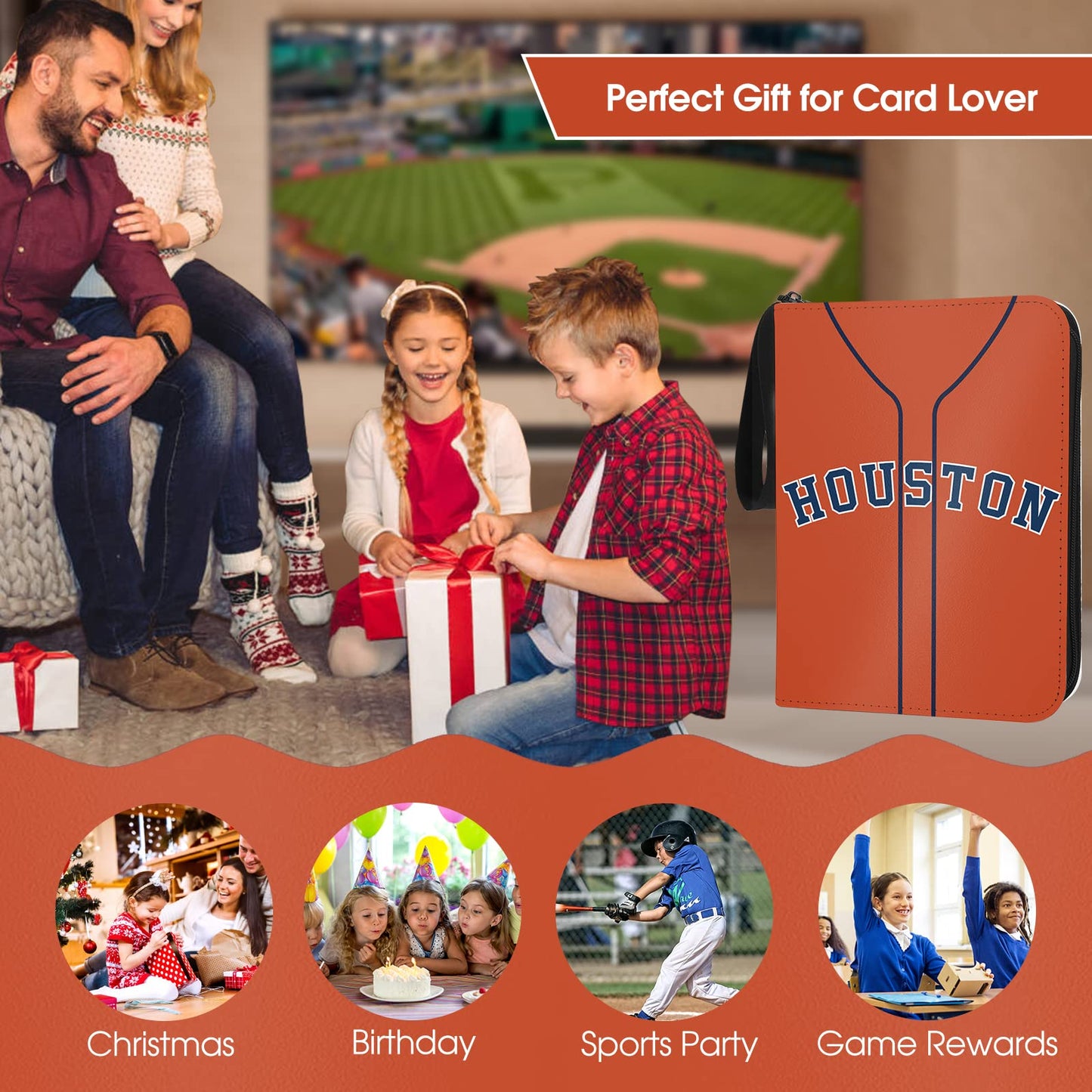 Baseball Card Binder With Sleeves 900 Pocket, Houston Baseball Card Holder For Trading Cards Baseball Collector Album Sports Car