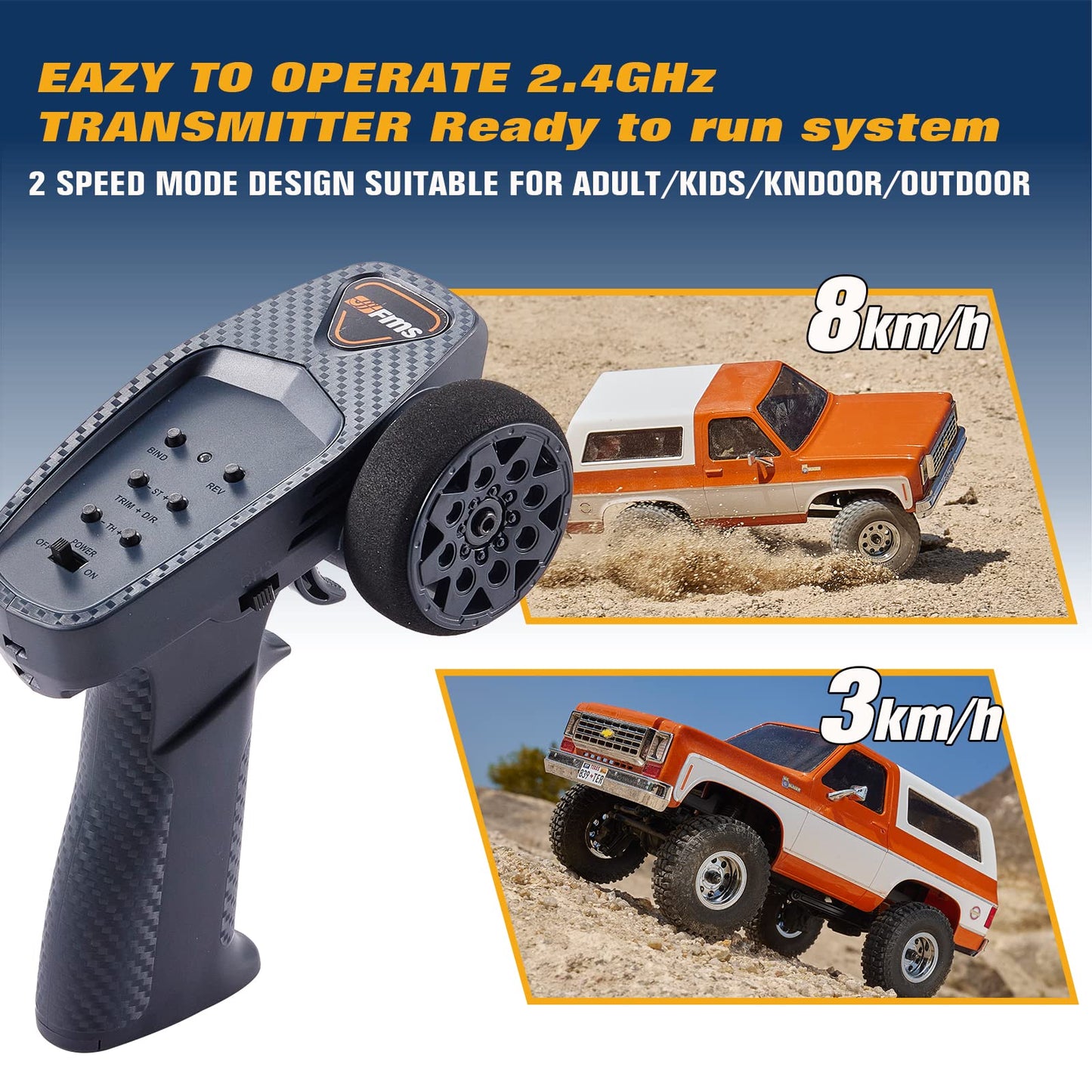 EAZYRC 1/24 RC Rock Crawler Chevy K5 Blazer 1976 - 4WD, Black, Nylon, Model 465464, 5x10x5 inches,