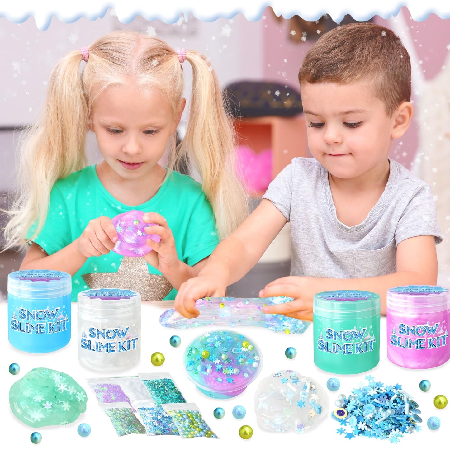 Npne Frozen Slime Kit For Girls Diy Slime Making Kit With Glitter Add Ins Foam Jelly Cubes Christmas Birthday Party Favors Prese