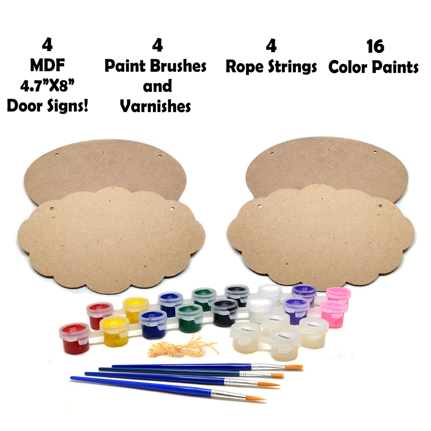 VHALE Paint Your Own Door Sign, 4 Sets of MDF Wood Door Sign (4.7 x 8 inch) with Rope Strings, for Bedroom Hanging Plaque Wall D