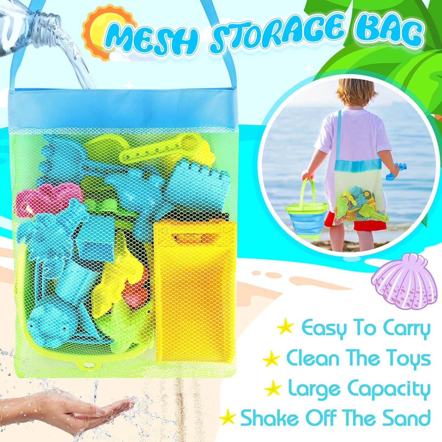 FHOZGECY Beach Toys, 19Pcs Sand Toys, Sandbox Toys with Dump Truck, Collapsible Sand Bucket, Sand Castle Toys, Animal Dinosaur M