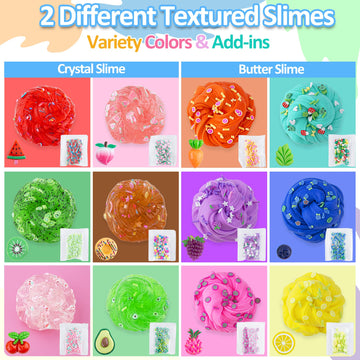Okaybee 32 Fl Oz Big Premade Slime Kit, 12 Pack Slimes Includes 6 Butter Slime & 6 Clear Crystal Slime, 38 Pcs Slime Pack With S